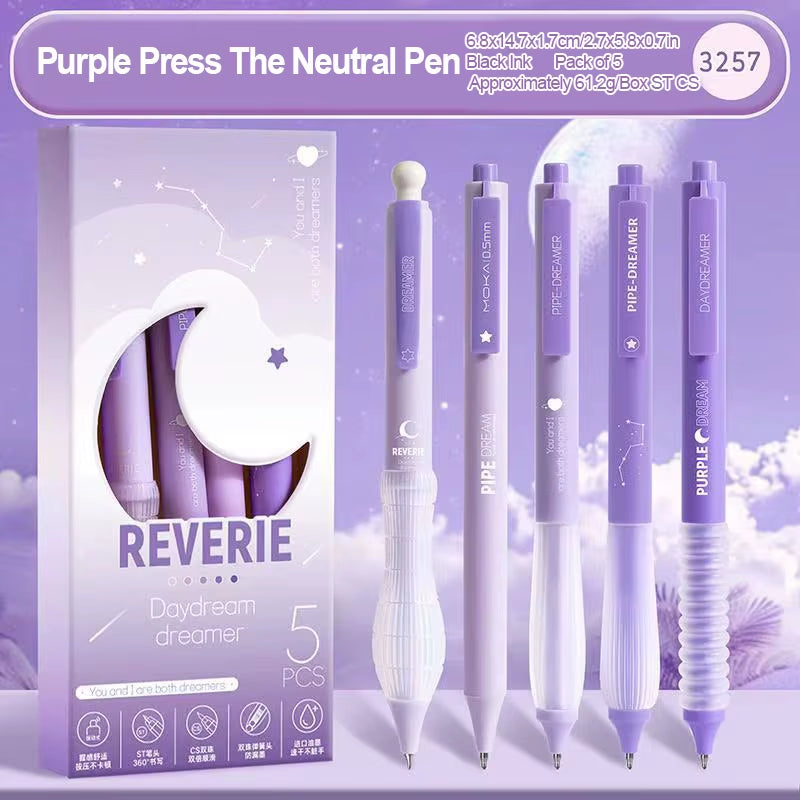 5PCS Gradient Color Press Pen Neutral Pen Full Carbon Set Creative Stationery Student Brushing Pen Signature Pen Black Pen