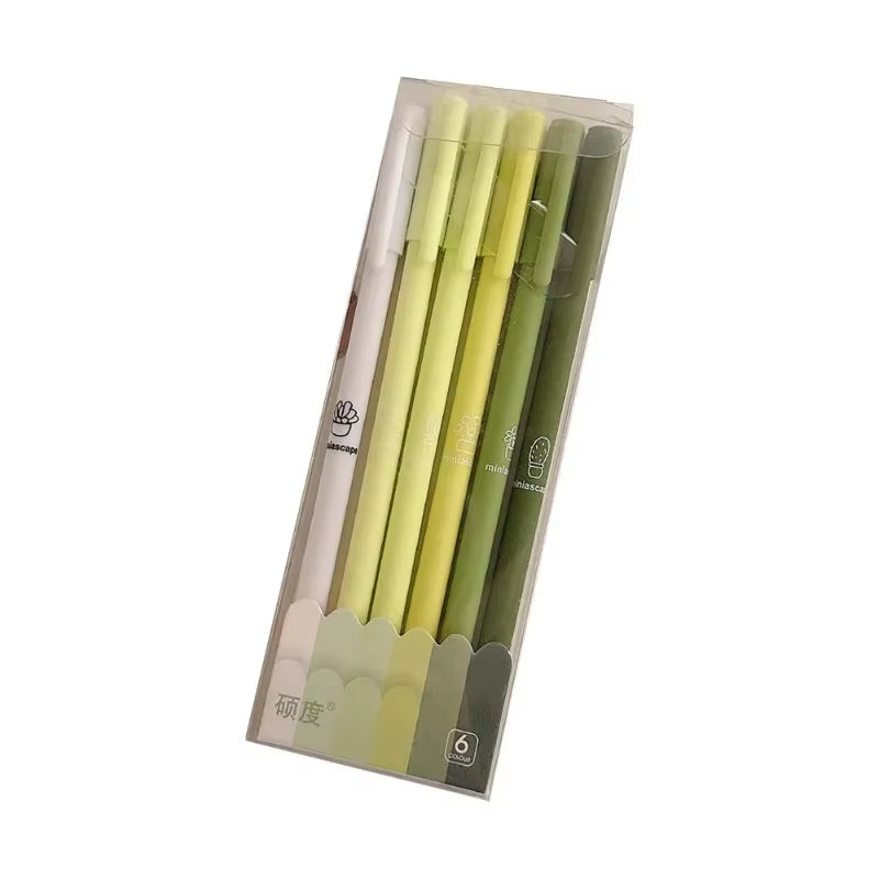 6Pcs/Box Simplicity Gel Pen Fashion Gradient Pen Solid Color 0.5Mm Black Ink Gel Pen Lovely Stationery Pen Writing Supplies
