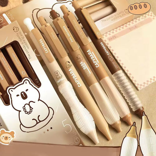 5PCS Gradient Color Press Pen Neutral Pen Full Carbon Set Creative Stationery Student Brushing Pen Signature Pen Black Pen