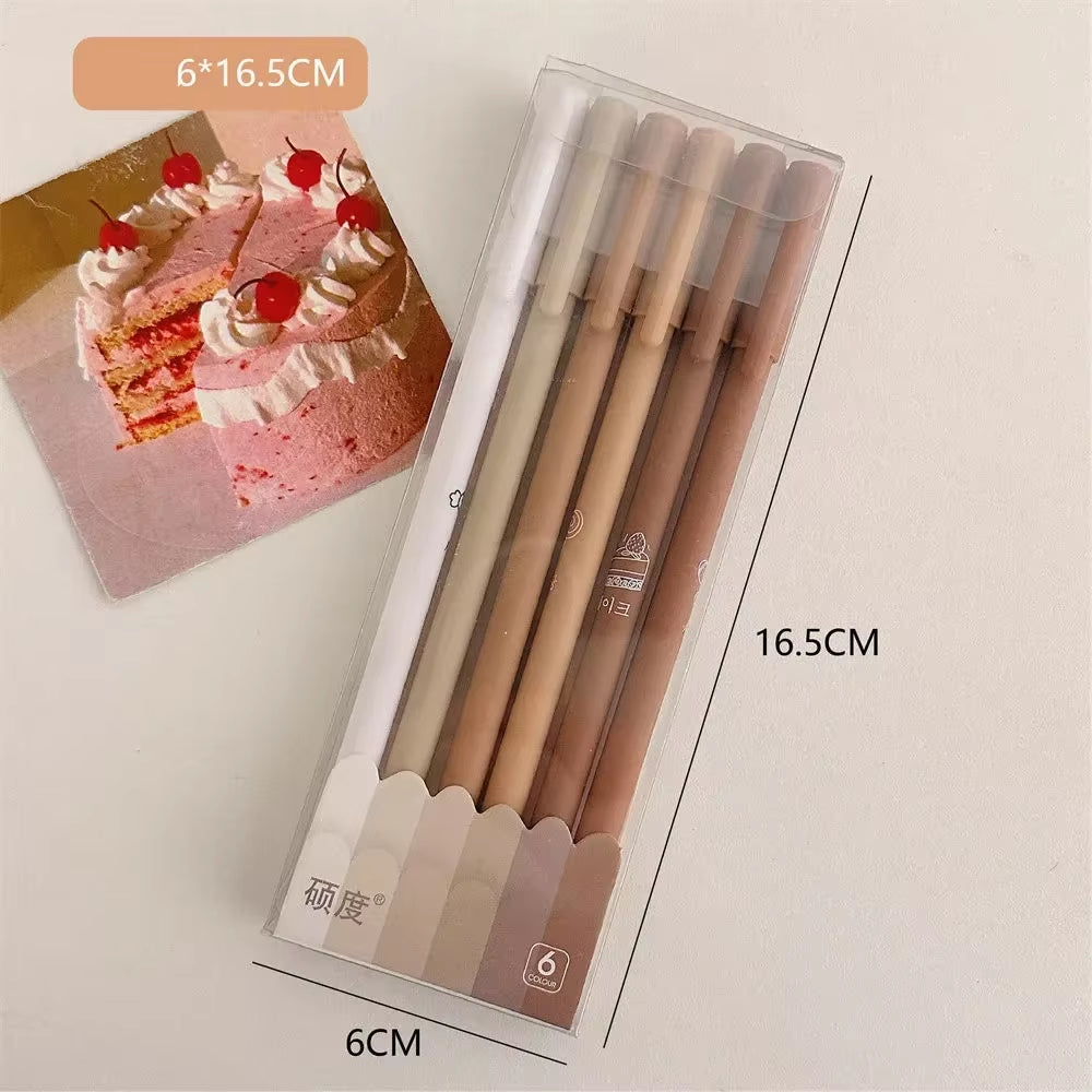 6Pcs/Box Simplicity Gel Pen Fashion Gradient Pen Solid Color 0.5Mm Black Ink Gel Pen Lovely Stationery Pen Writing Supplies