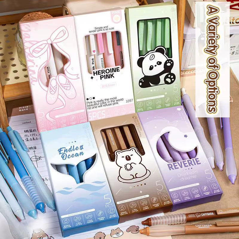 5PCS Gradient Color Press Pen Neutral Pen Full Carbon Set Creative Stationery Student Brushing Pen Signature Pen Black Pen