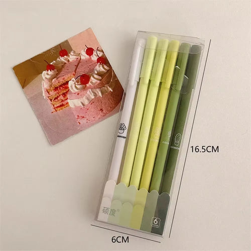 6Pcs/Box Simplicity Gel Pen Fashion Gradient Pen Solid Color 0.5Mm Black Ink Gel Pen Lovely Stationery Pen Writing Supplies
