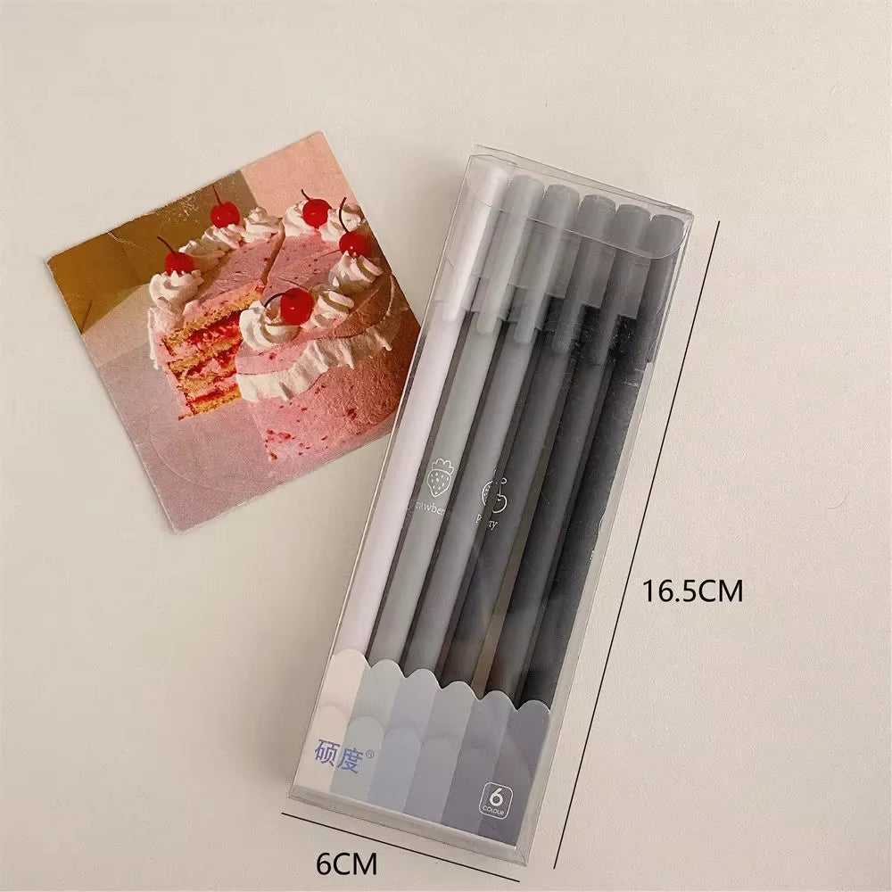 6Pcs/Box Simplicity Gel Pen Fashion Gradient Pen Solid Color 0.5Mm Black Ink Gel Pen Lovely Stationery Pen Writing Supplies