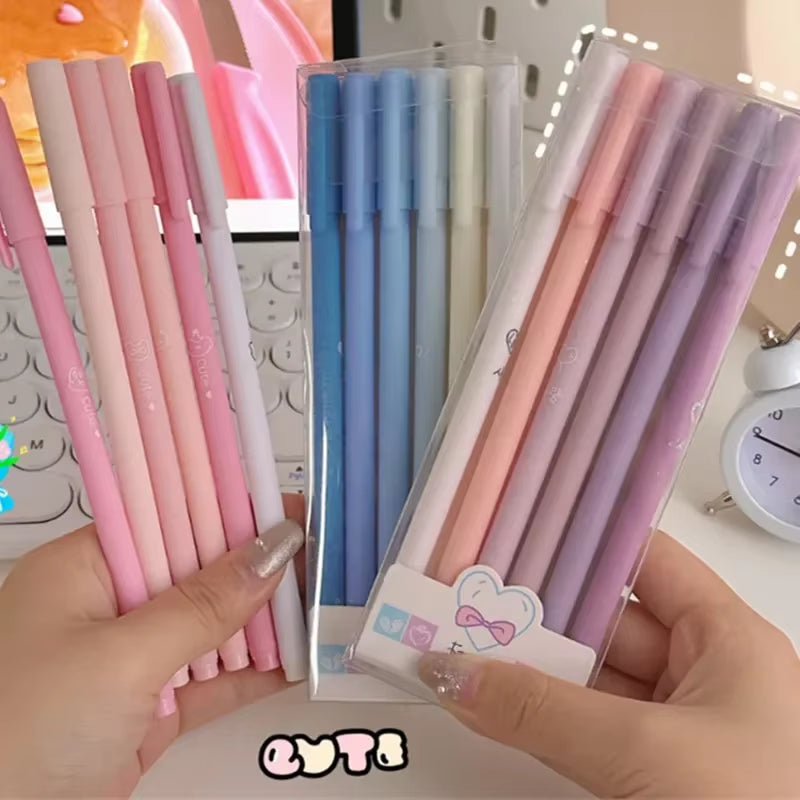 6Pcs/Box Simplicity Gel Pen Fashion Gradient Pen Solid Color 0.5Mm Black Ink Gel Pen Lovely Stationery Pen Writing Supplies