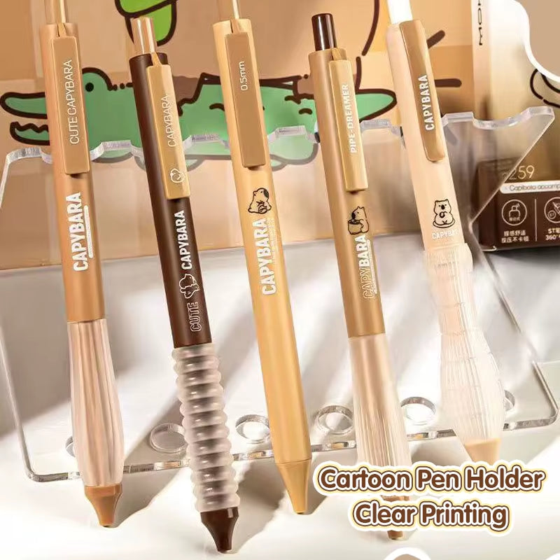 5PCS Gradient Color Press Pen Neutral Pen Full Carbon Set Creative Stationery Student Brushing Pen Signature Pen Black Pen