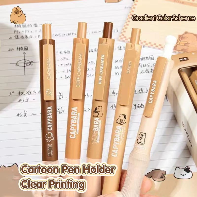 5PCS Gradient Color Press Pen Neutral Pen Full Carbon Set Creative Stationery Student Brushing Pen Signature Pen Black Pen