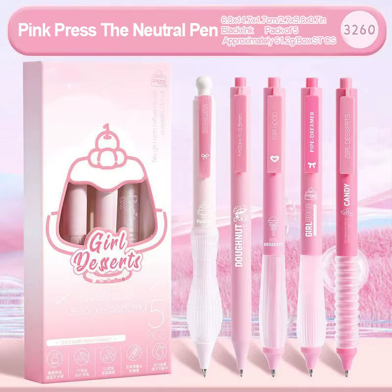 5PCS Gradient Color Press Pen Neutral Pen Full Carbon Set Creative Stationery Student Brushing Pen Signature Pen Black Pen