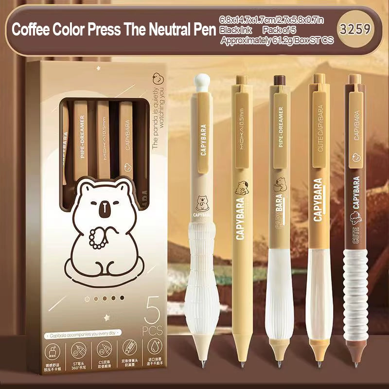 5PCS Gradient Color Press Pen Neutral Pen Full Carbon Set Creative Stationery Student Brushing Pen Signature Pen Black Pen