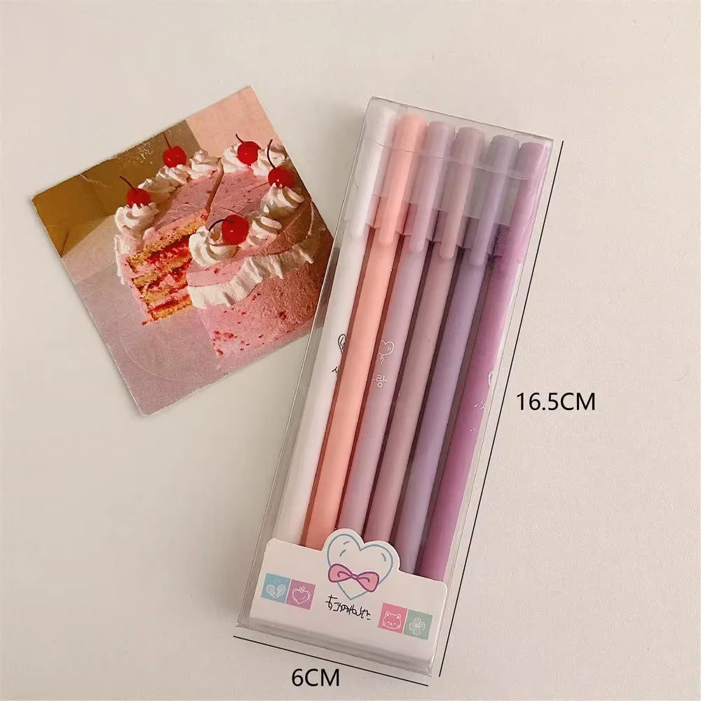 6Pcs/Box Simplicity Gel Pen Fashion Gradient Pen Solid Color 0.5Mm Black Ink Gel Pen Lovely Stationery Pen Writing Supplies