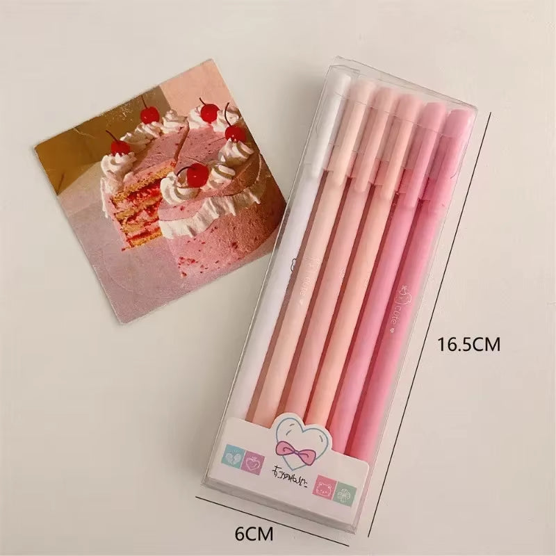 6Pcs/Box Simplicity Gel Pen Fashion Gradient Pen Solid Color 0.5Mm Black Ink Gel Pen Lovely Stationery Pen Writing Supplies